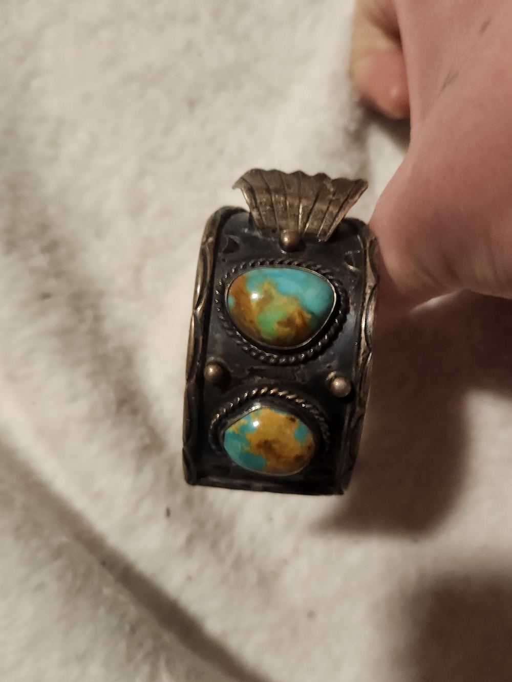 Turquoise Stone Accent Women’s Cuff Bracelet - Blue and Brown